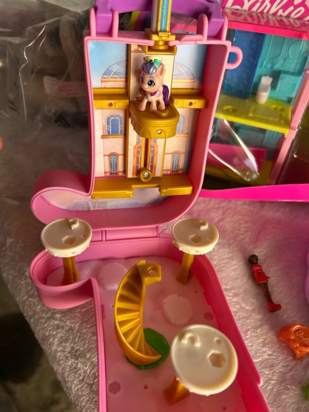 Barbie Mini Playset with doll two Polly pocket lands no dolls and mlp with pony.